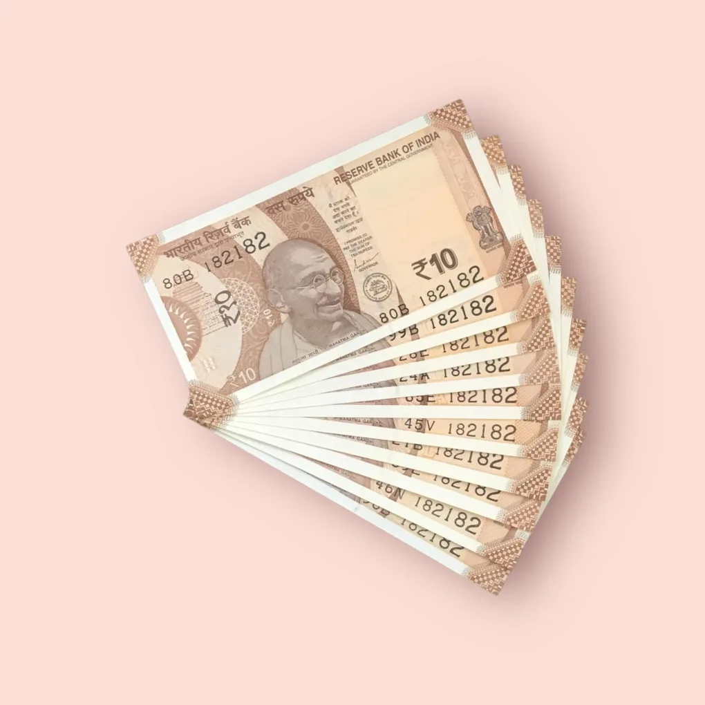 Rs 10/- India Bank Note Semi Fancy 10 Note Same Number Set 182182 Unique and Rare