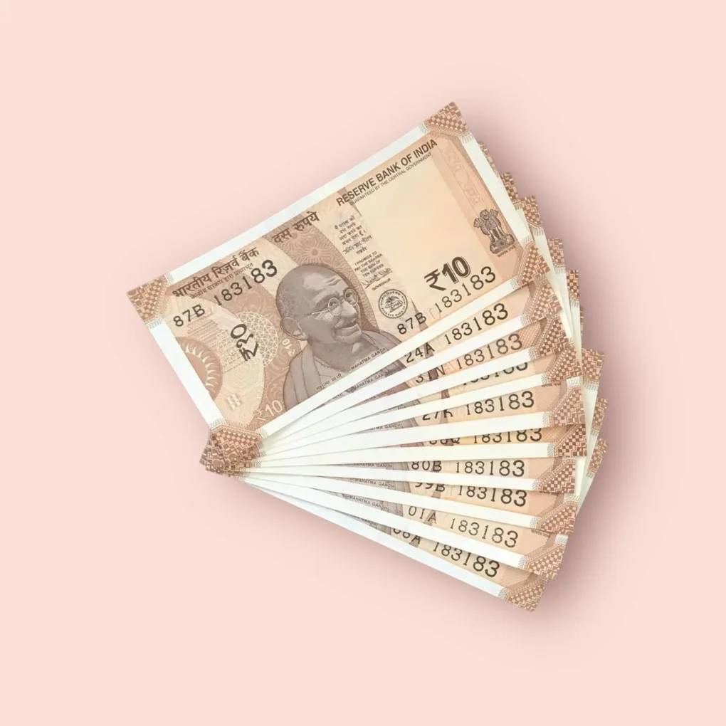 Rs 10/- India Bank Note Semi Fancy 10 Note Same Number Set 183183 Unique and Rare