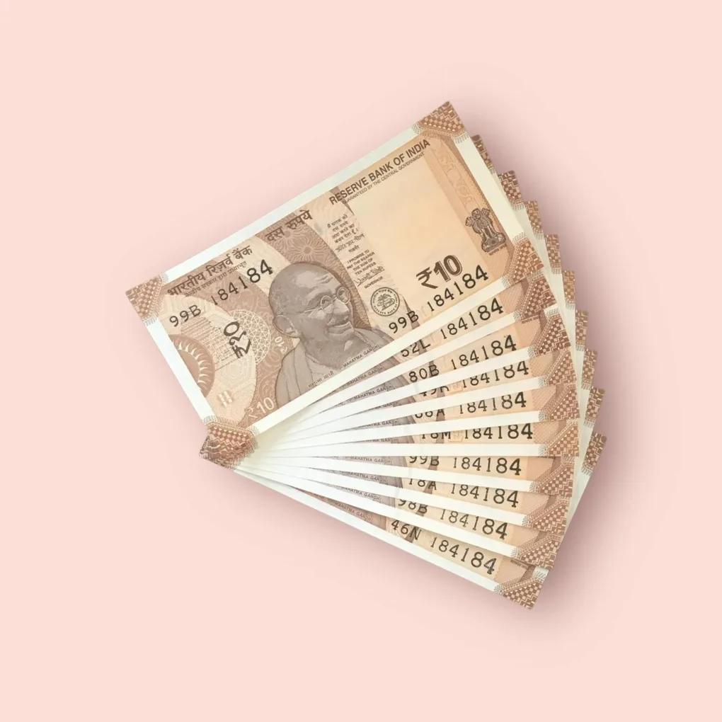 Rs 10/- India Bank Note Semi Fancy 10 Note Same Number Set 184184 Unique and Rare
