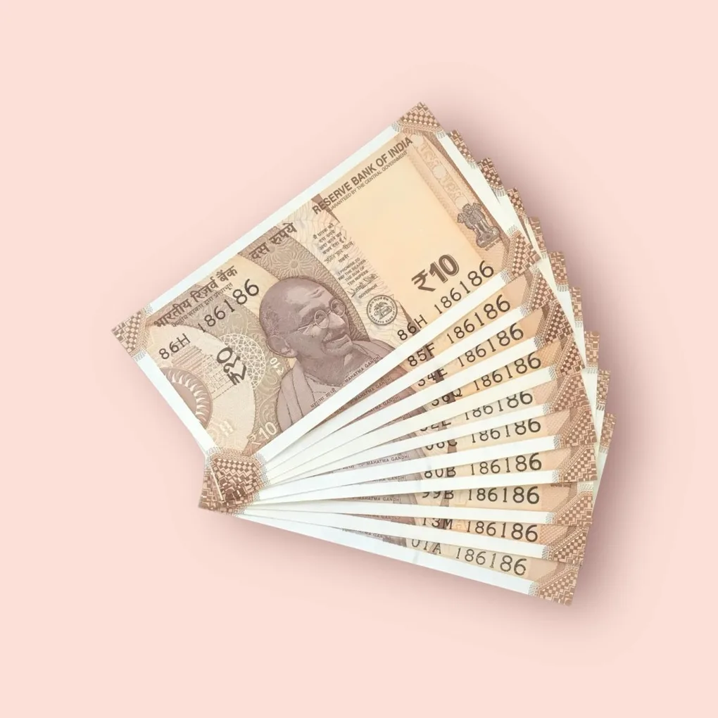 Rs 10/- India Bank Note Semi Fancy 10 Note Same Number Set 186186 Unique and Rare