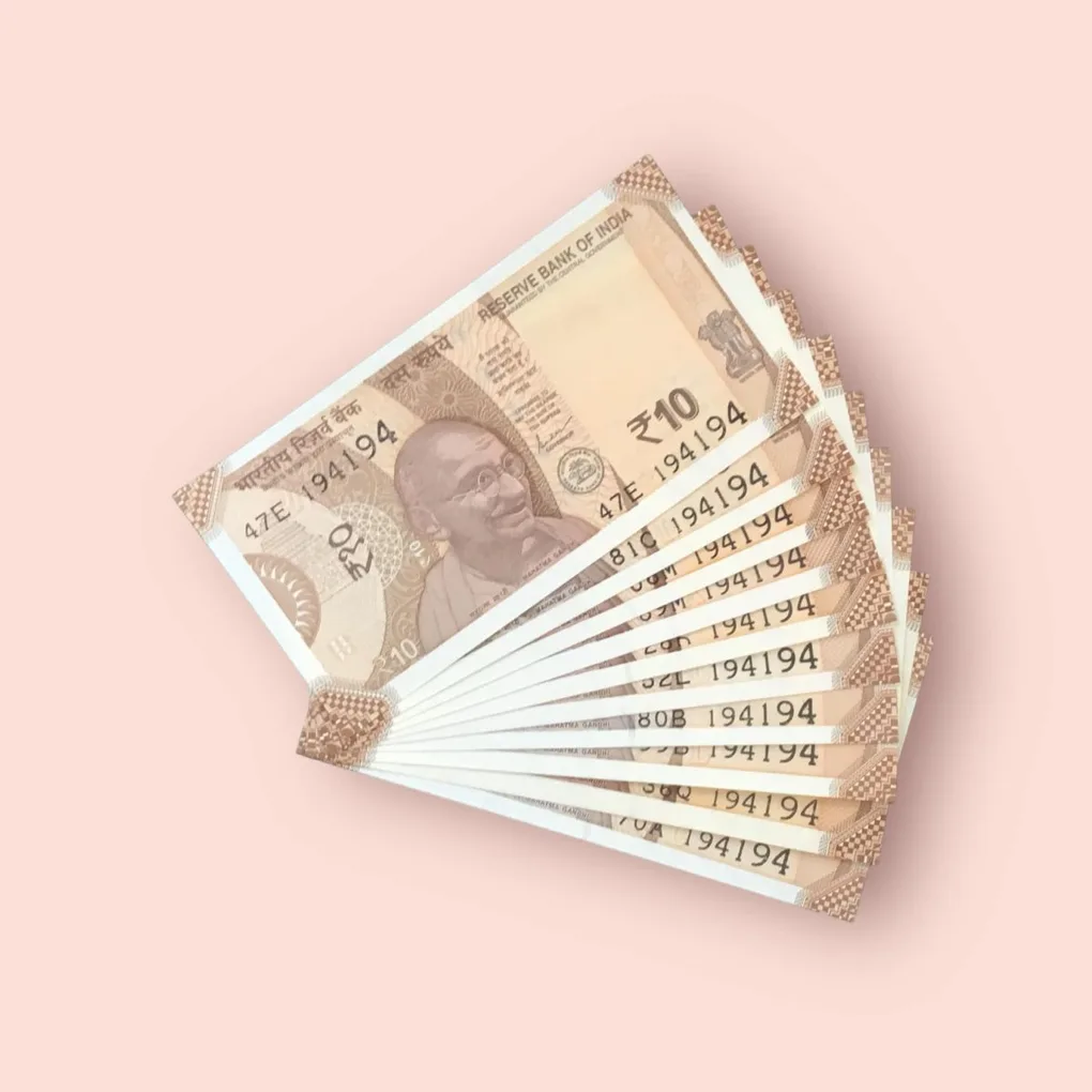 Rs 10/- India Bank Note Semi Fancy 10 Note Same Number Set 194194 Unique and Rare