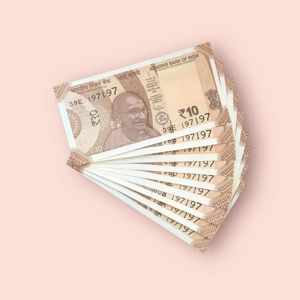 Rs 10/- India Bank Note Semi Fancy 10 Note Same Number Set 197197 Unique and Rare