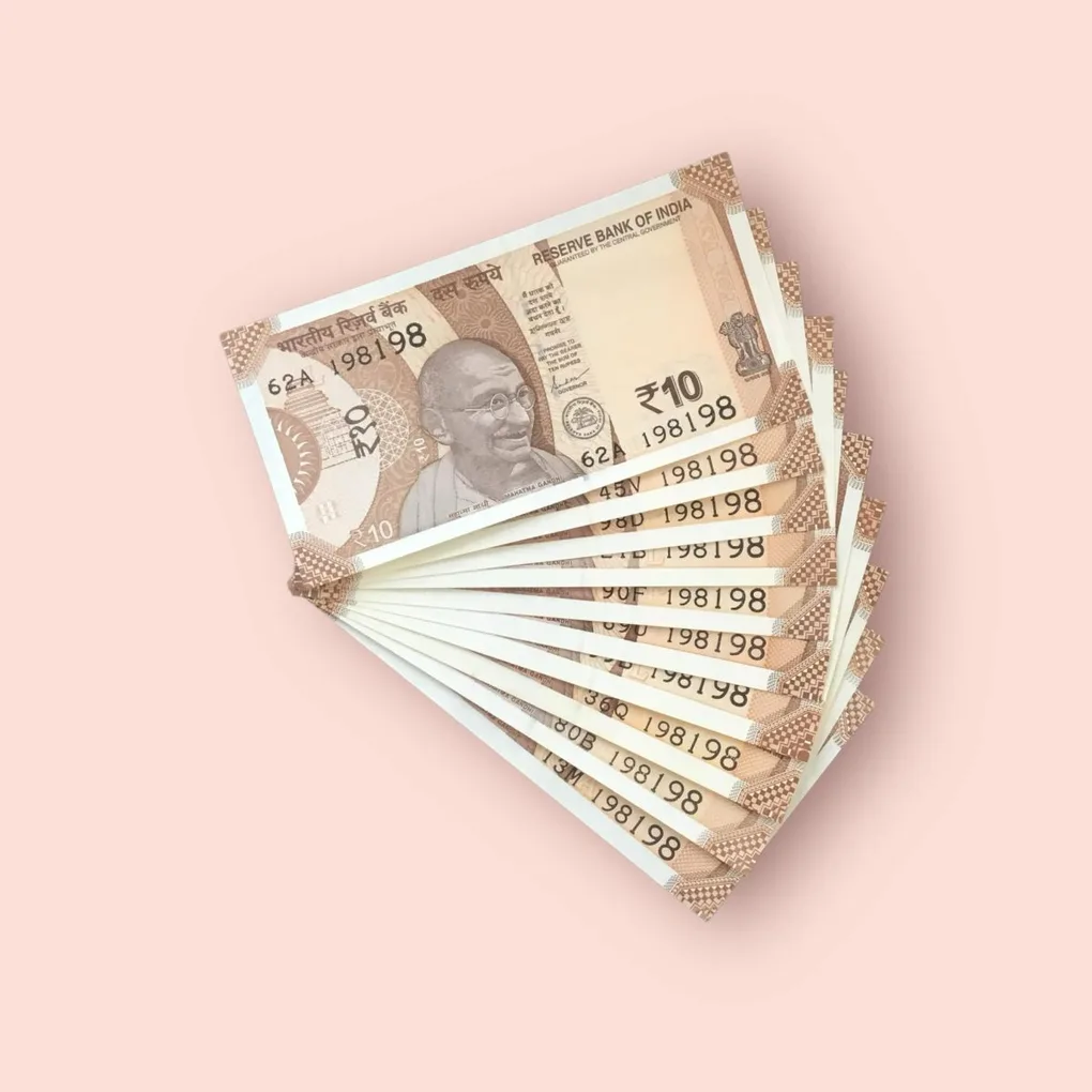 Rs 10/- India Bank Note Semi Fancy 10 Note Same Number Set 198198 Unique and Rare