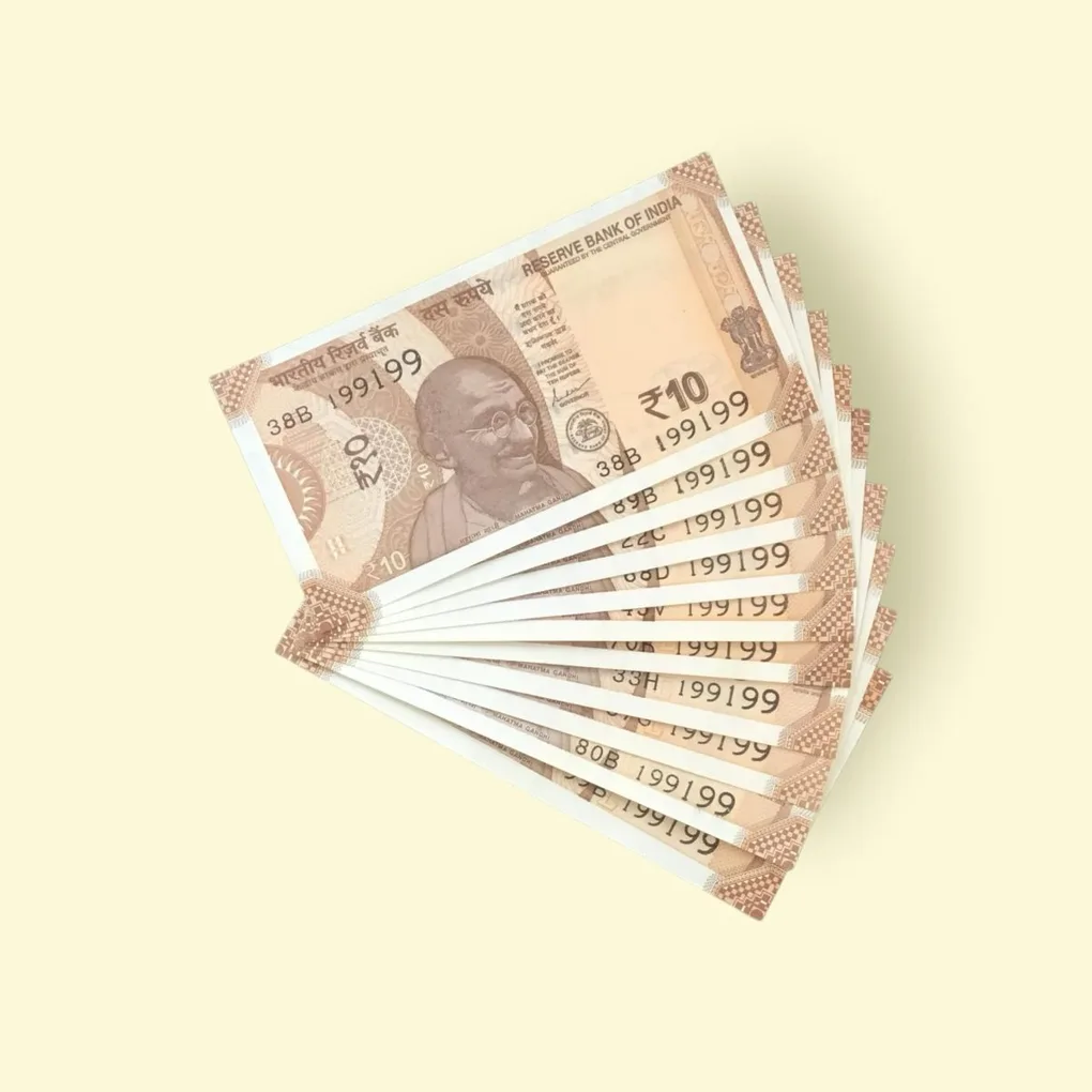 Rs 10/- India Bank Note 10 Note Same Number Set 199199 GEM UNC