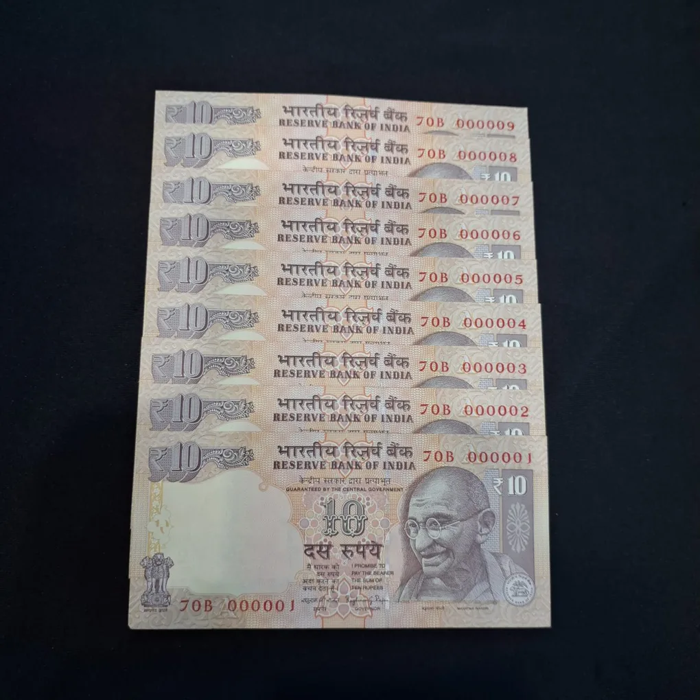 10 Rupee 9 Notes Set Fancy Serial No. All ZERO 1 to All ZERO 9