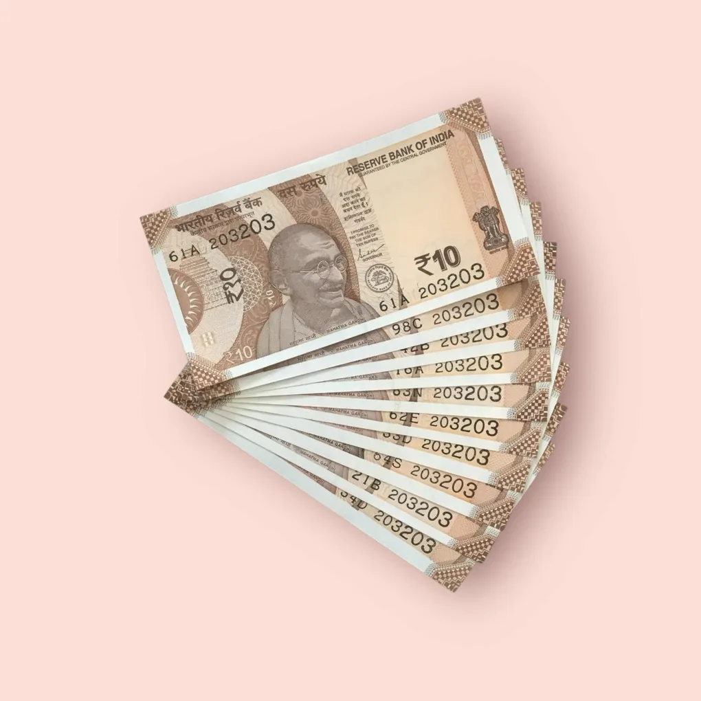 Rs 10/- India Bank Note Semi Fancy 10 Note Same Number Set 203203 Unique and Rare