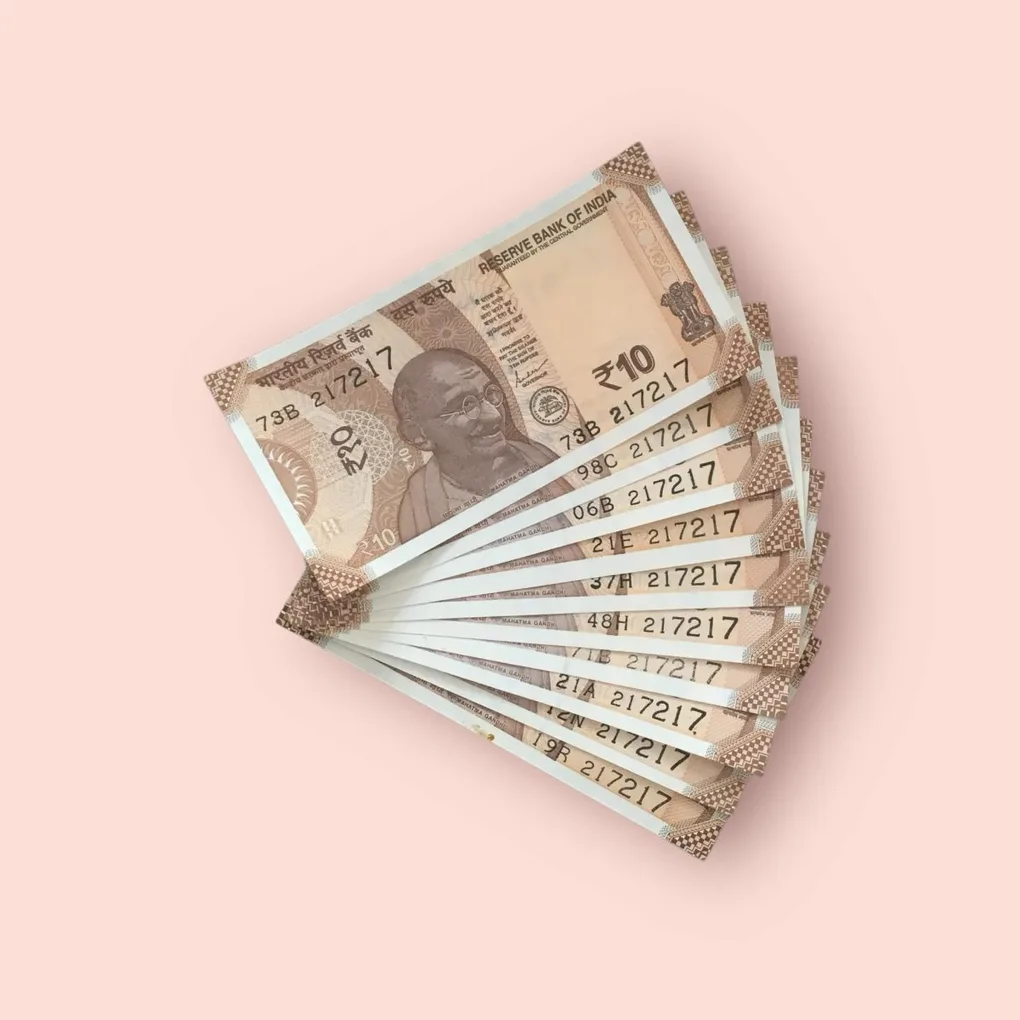 Rs 10/- India Bank Note Semi Fancy 10 Note Same Number Set 217217 Unique and Rare