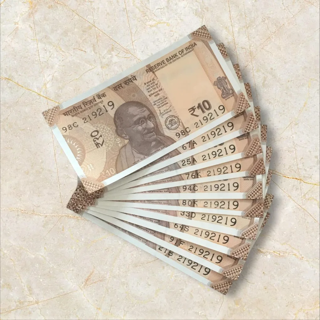 Rs 10/- India Bank Note Semi Fancy 10 Note Same Number Set 219219 Unique and Rare