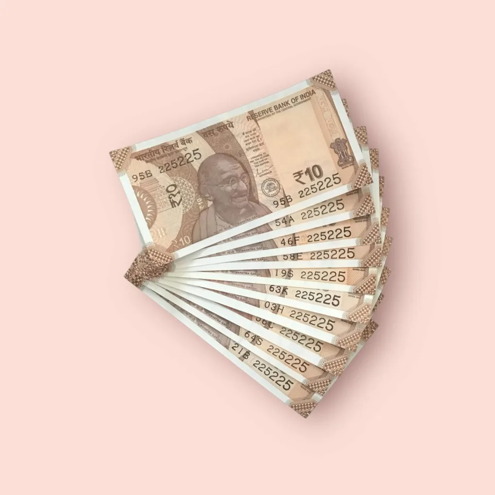Rs 10/- India Bank Note Semi Fancy 10 Note Same Number Set 225225 Unique and Rare
