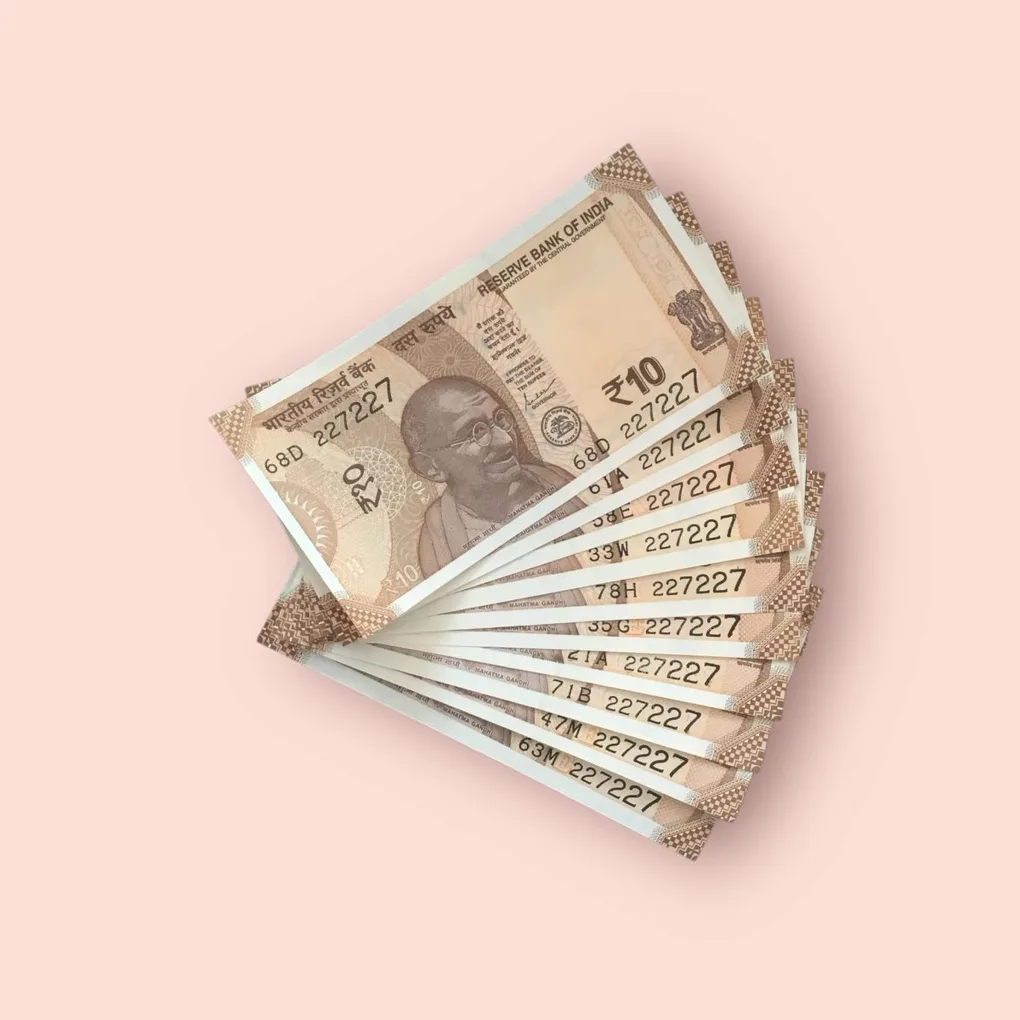 Rs 10/- India Bank Note Semi Fancy 10 Note Same Number Set 227227 Unique and Rare