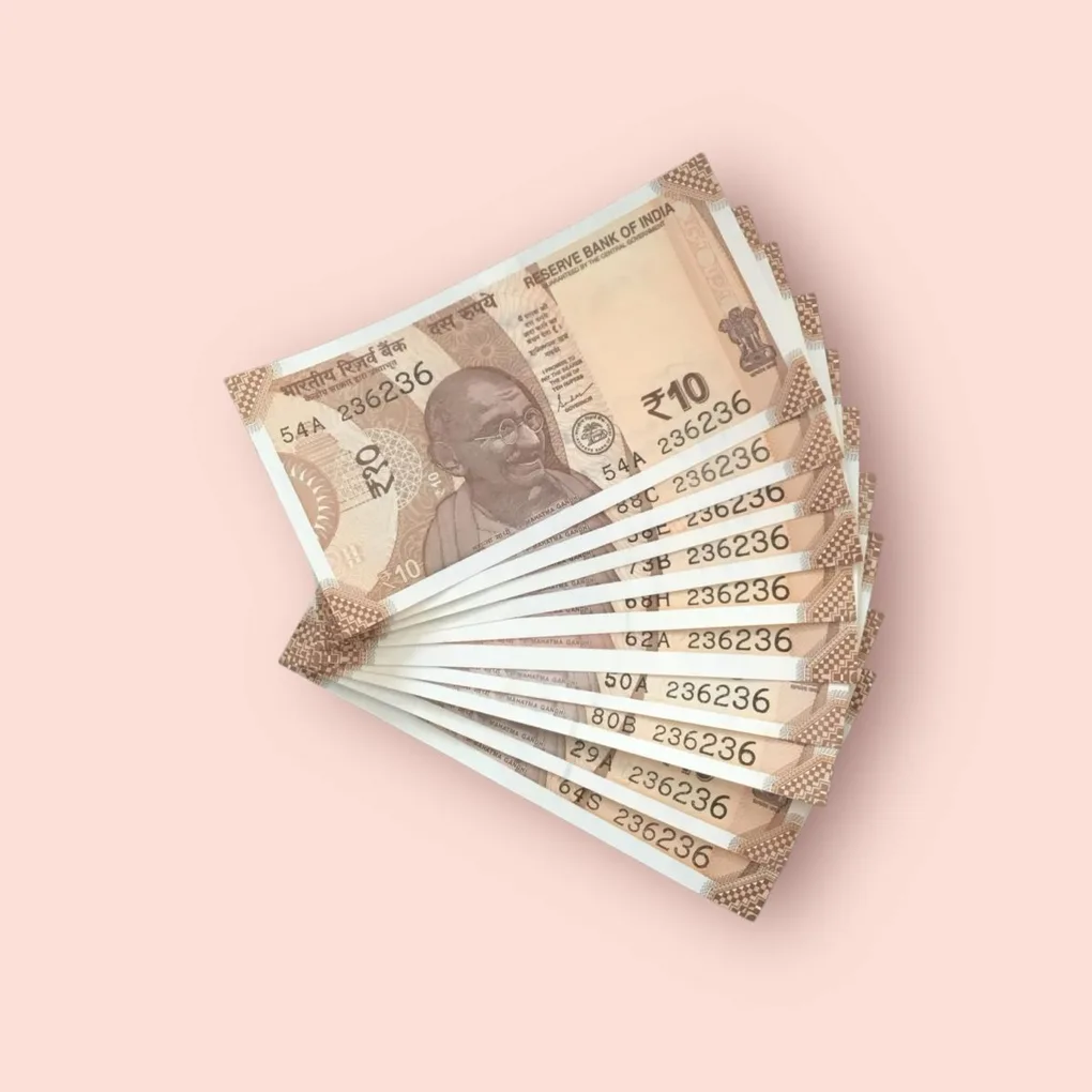 Rs 10/- India Bank Note Semi Fancy 10 Note Same Number Set 236236 Unique and Rare