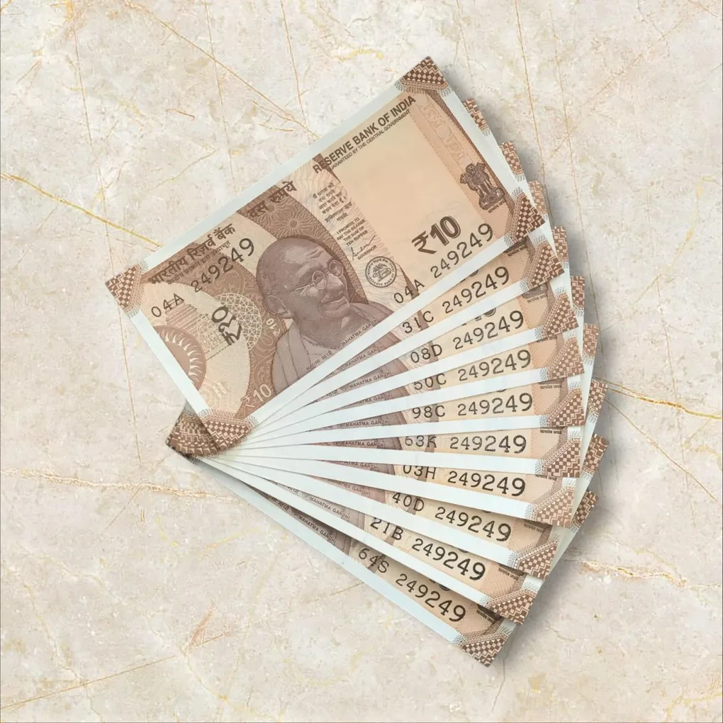Rs 10/- India Bank Note Semi Fancy 10 Note Same Number Set 249249 Unique and Rare