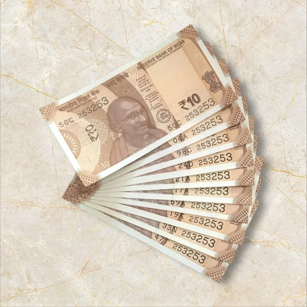 Rs 10/- India Bank Note Semi Fancy 10 Note Same Number Set 253253 Unique and Rare