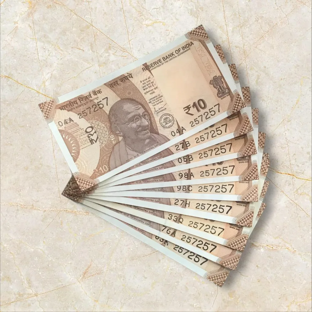 Rs 10/- India Bank Note Semi Fancy 10 Note Same Number Set 257257 Unique and Rare