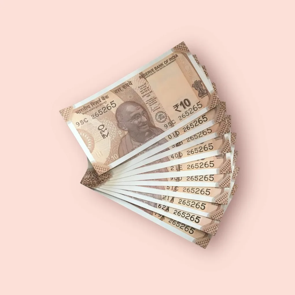 Rs 10/- India Bank Note Semi Fancy 10 Note Same Number Set 265265 Unique and Rare
