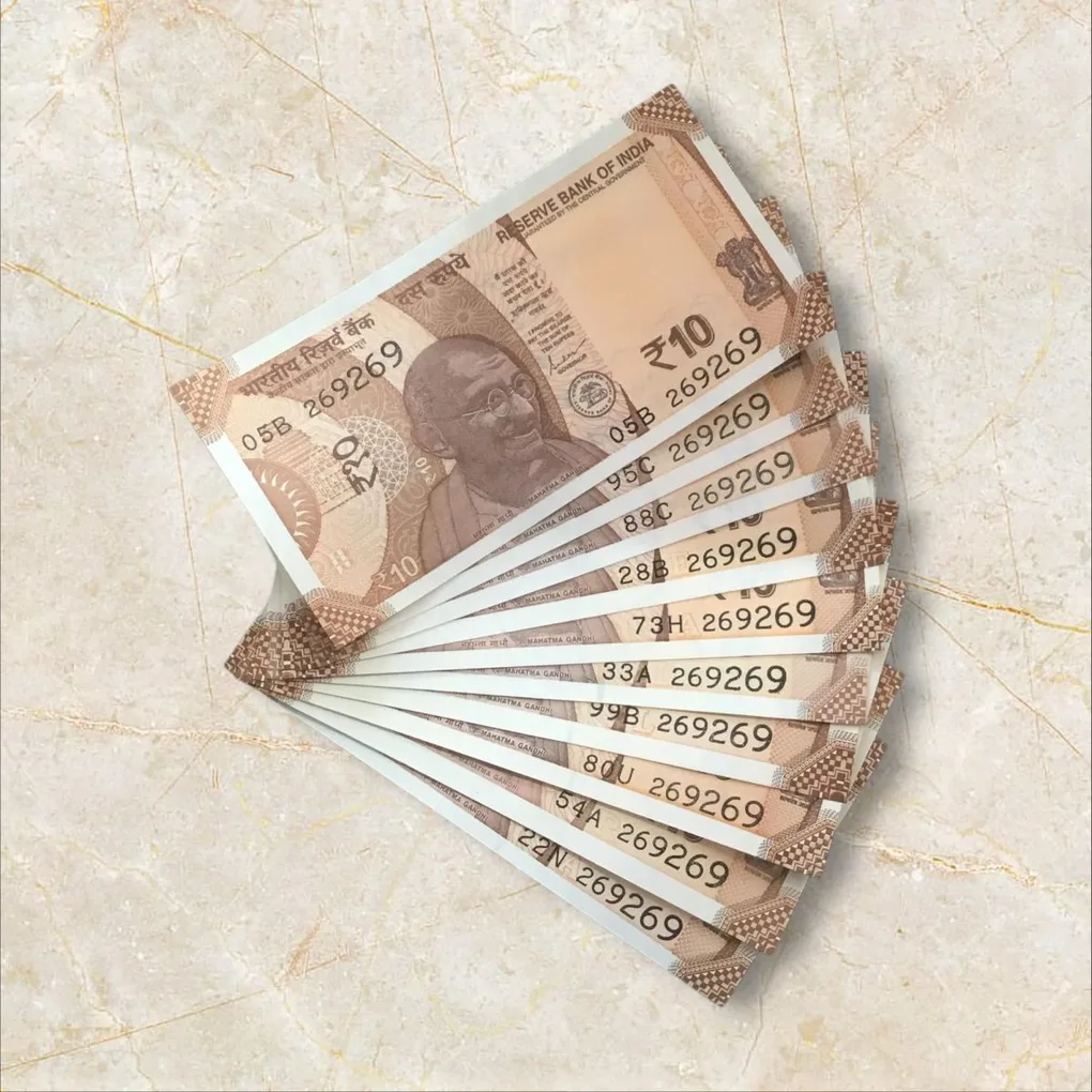 Rs 10/- India Bank Note Semi Fancy 10 Note Same Number Set 269269 Unique and Rare