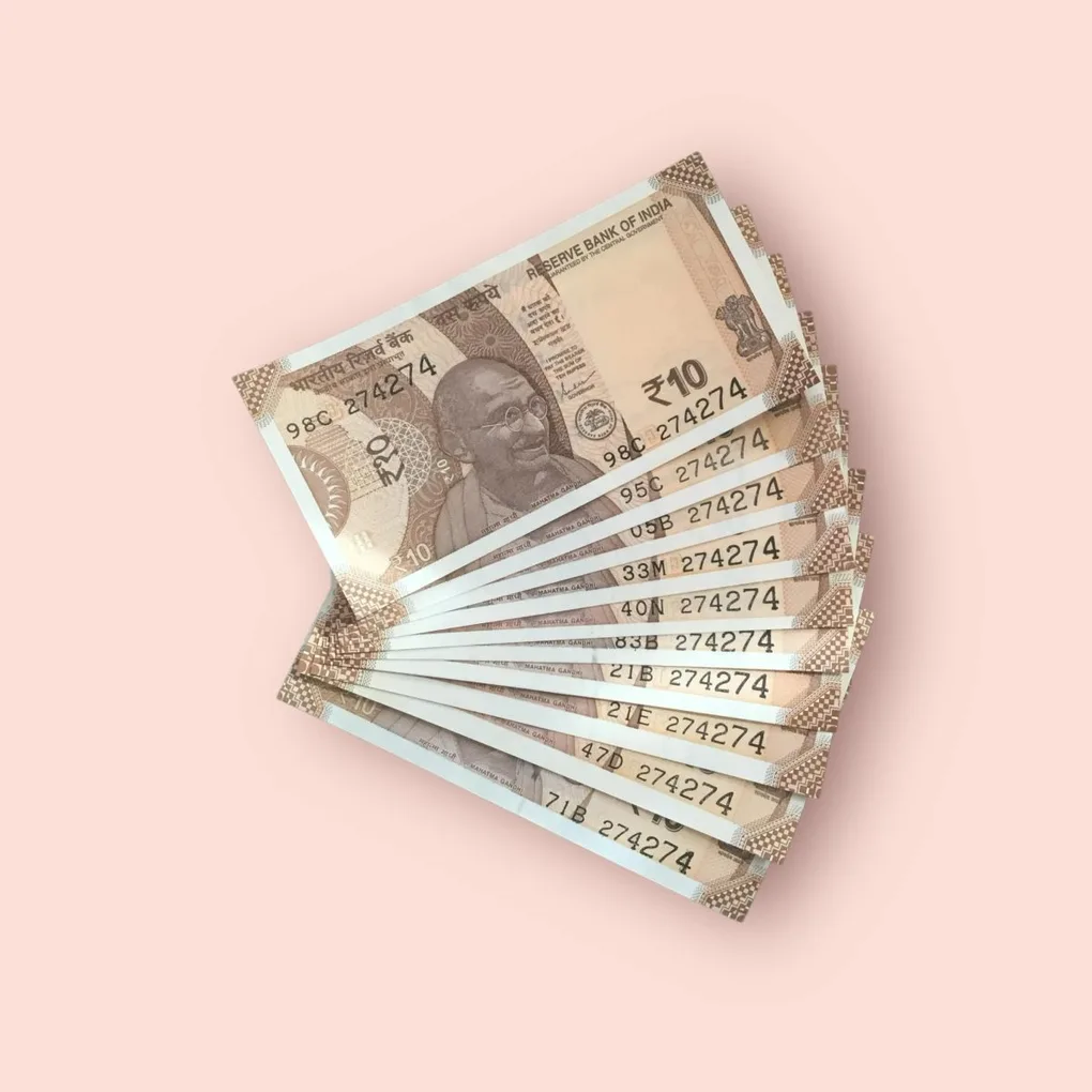Rs 10/- India Bank Note Semi Fancy 10 Note Same Number Set 274274 Unique and Rare