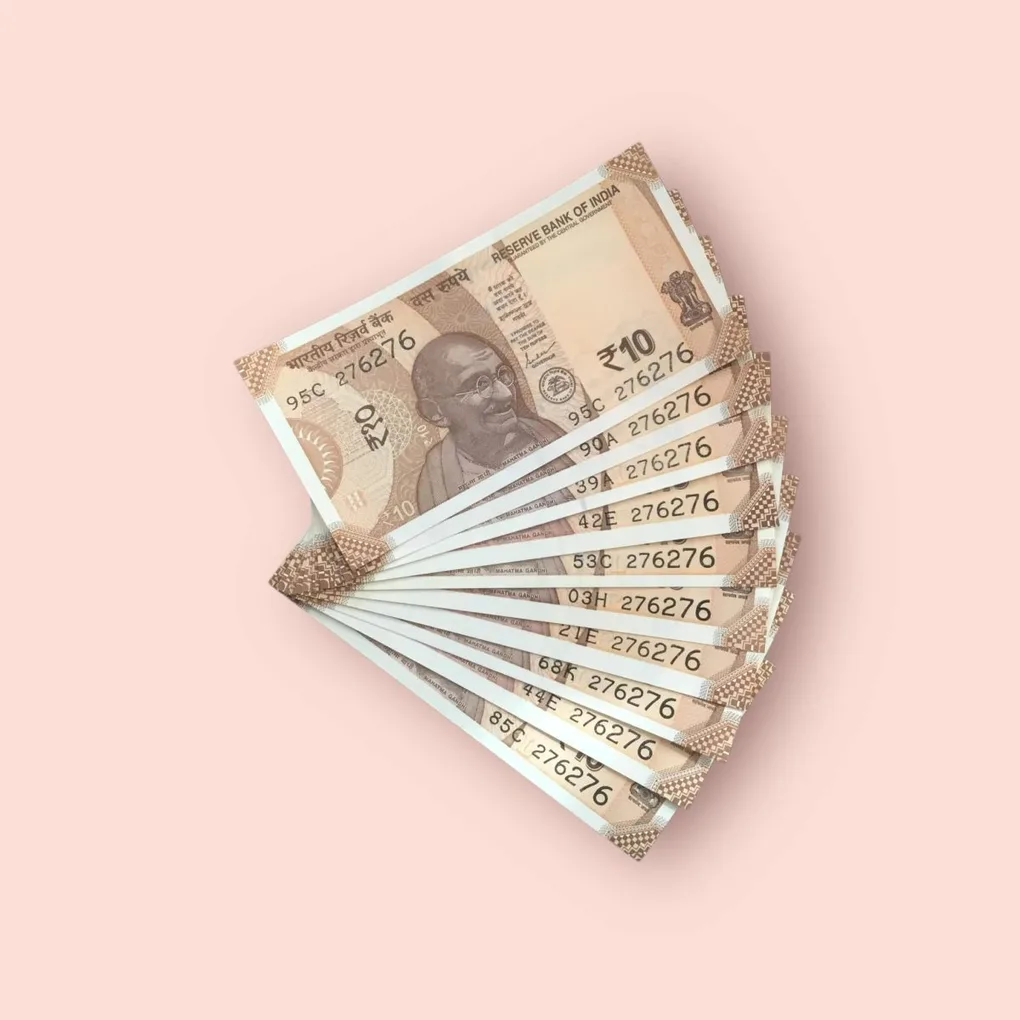 Rs 10/- India Bank Note Semi Fancy 10 Note Same Number Set 276276 Unique and Rare