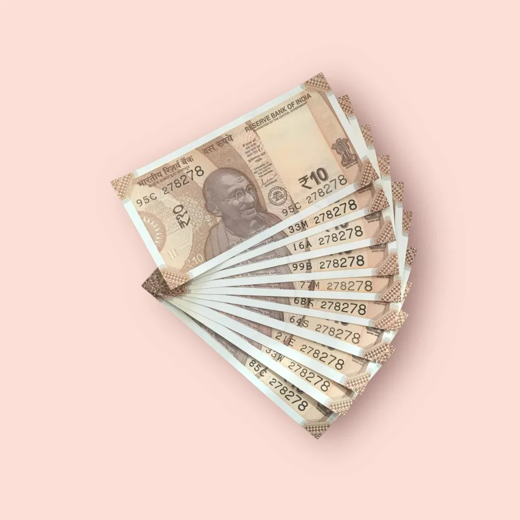 Rs 10/- India Bank Note Semi Fancy 10 Note Same Number Set 278278 Unique and Rare