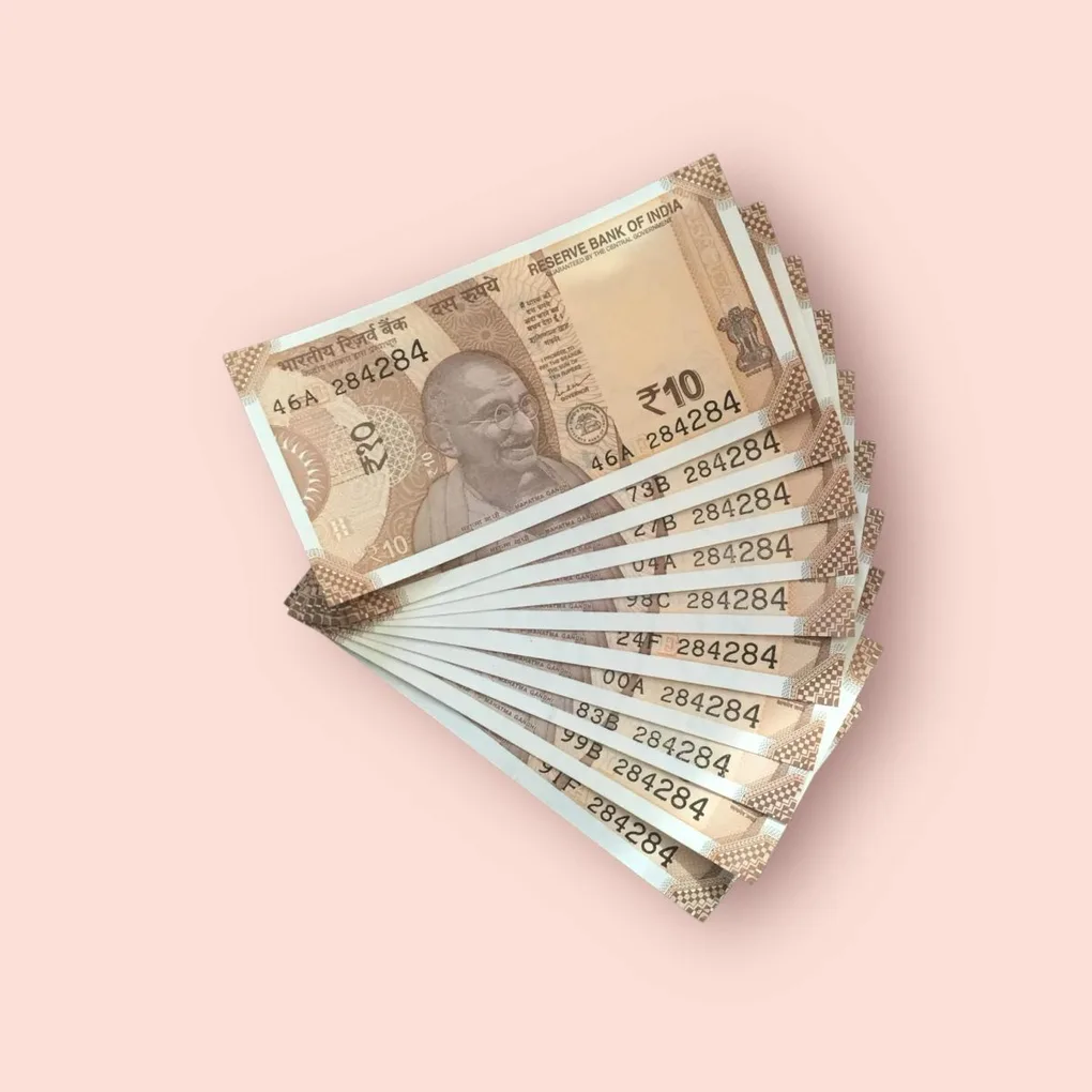Rs 10/- India Bank Note Semi Fancy 10 Note Same Number Set 284284 Unique and Rare