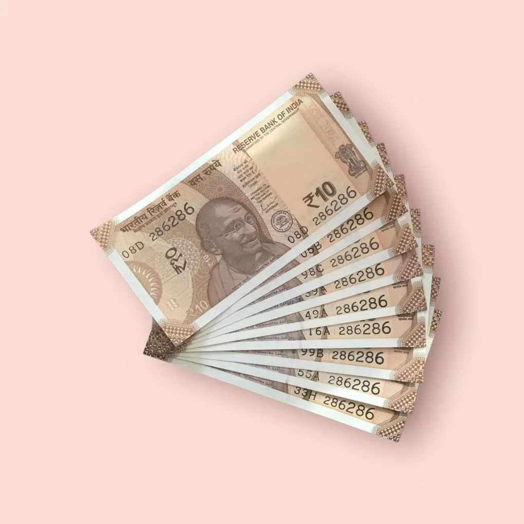 Rs 10/- India Bank Note Semi Fancy 10 Note Same Number Set 286286 Unique and Rare