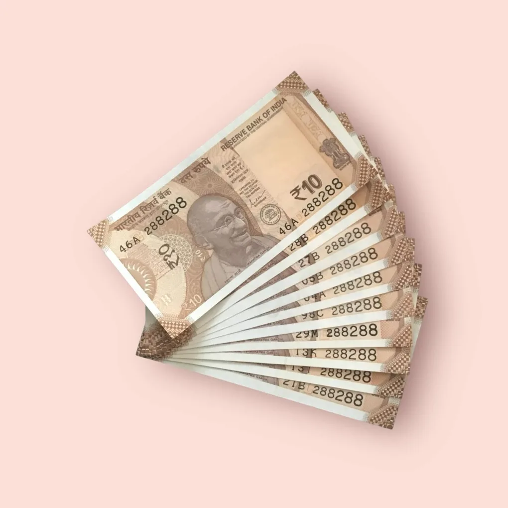 Rs 10/- India Bank Note Semi Fancy 10 Note Same Number Set 288288 Unique and Rare