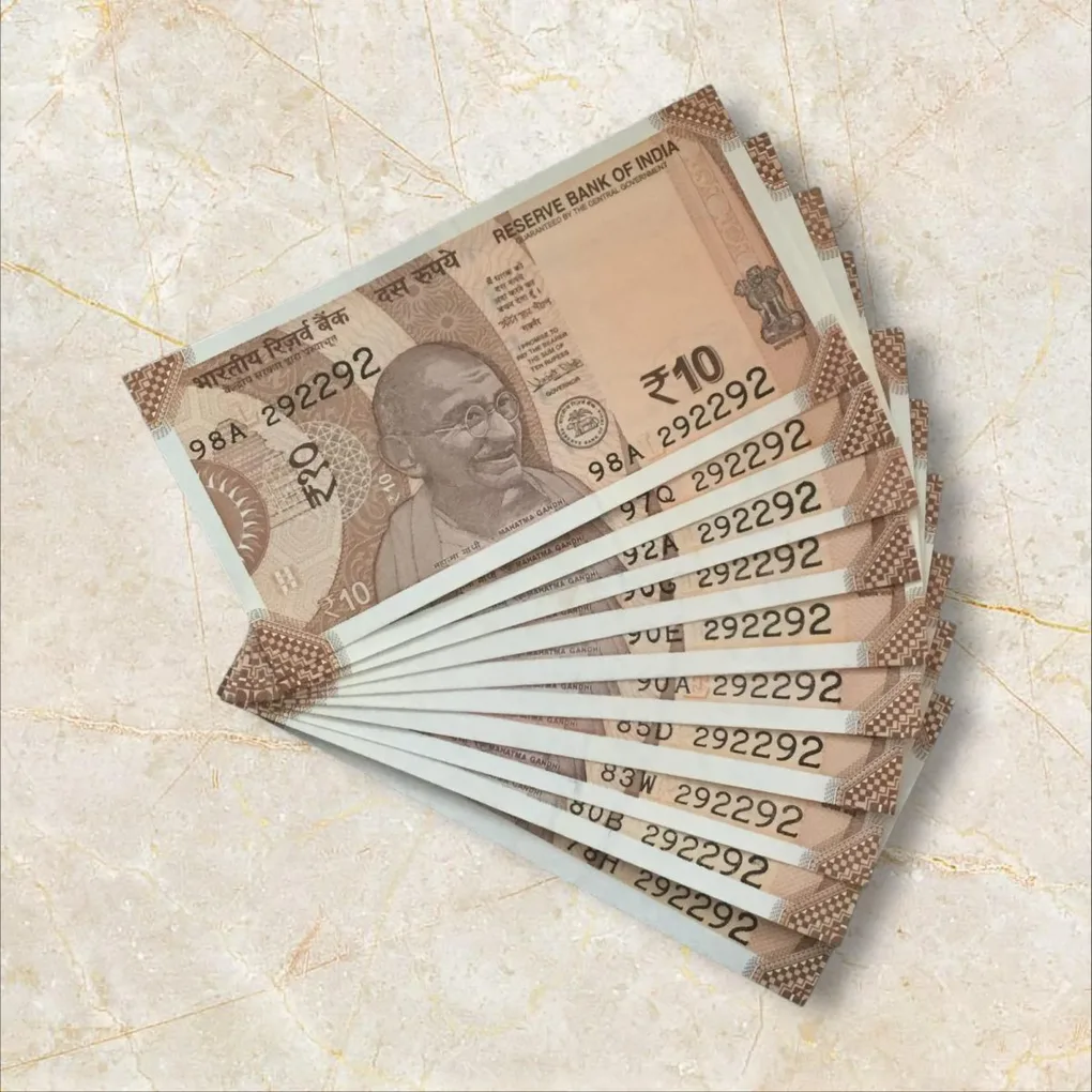 Rs 10/- India Bank Note Semi Fancy 10 Note Same Number Set 292292 Unique and Rare