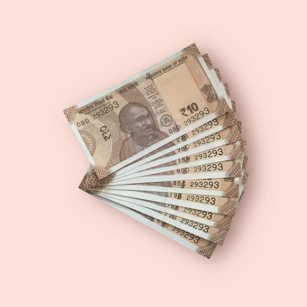 Rs 10/- India Bank Note Semi Fancy 10 Note Same Number Set 293293 Unique and Rare