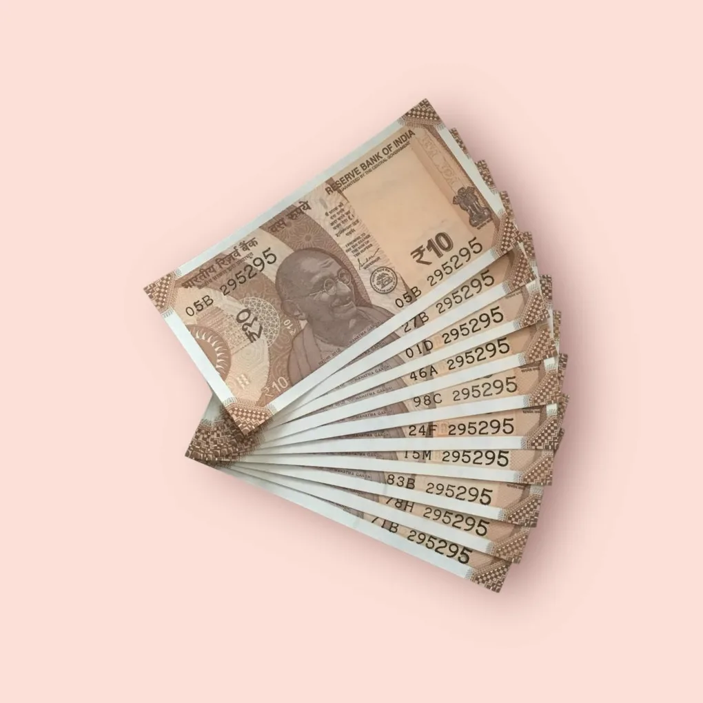 Rs 10/- India Bank Note Semi Fancy 10 Note Same Number Set 295295 Unique and Rare