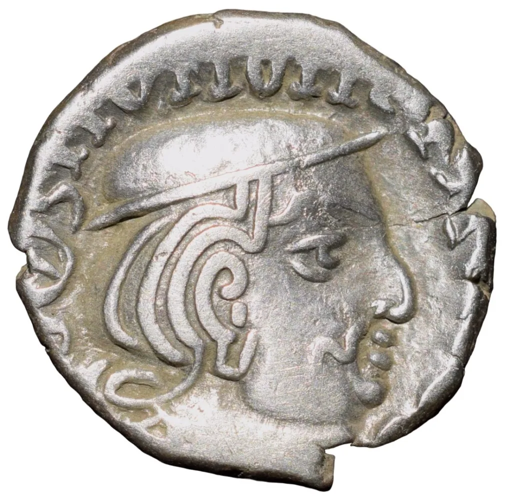 Silver Drachma of Rudrasena II(AD255-77) of Western Kshatrapas Double-Struck Error