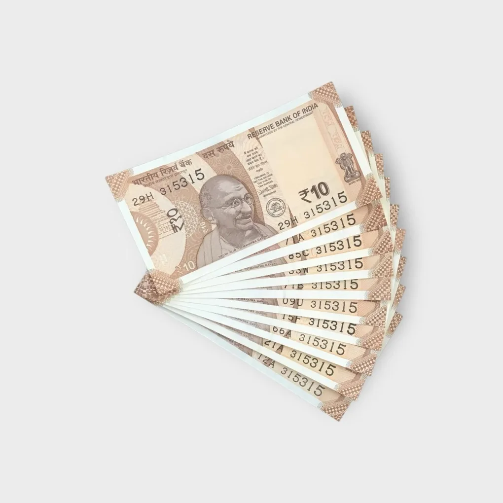 Rs 10/- India Bank Note Semi Fancy 10 Note Same Number Set 315315 Unique and Rare