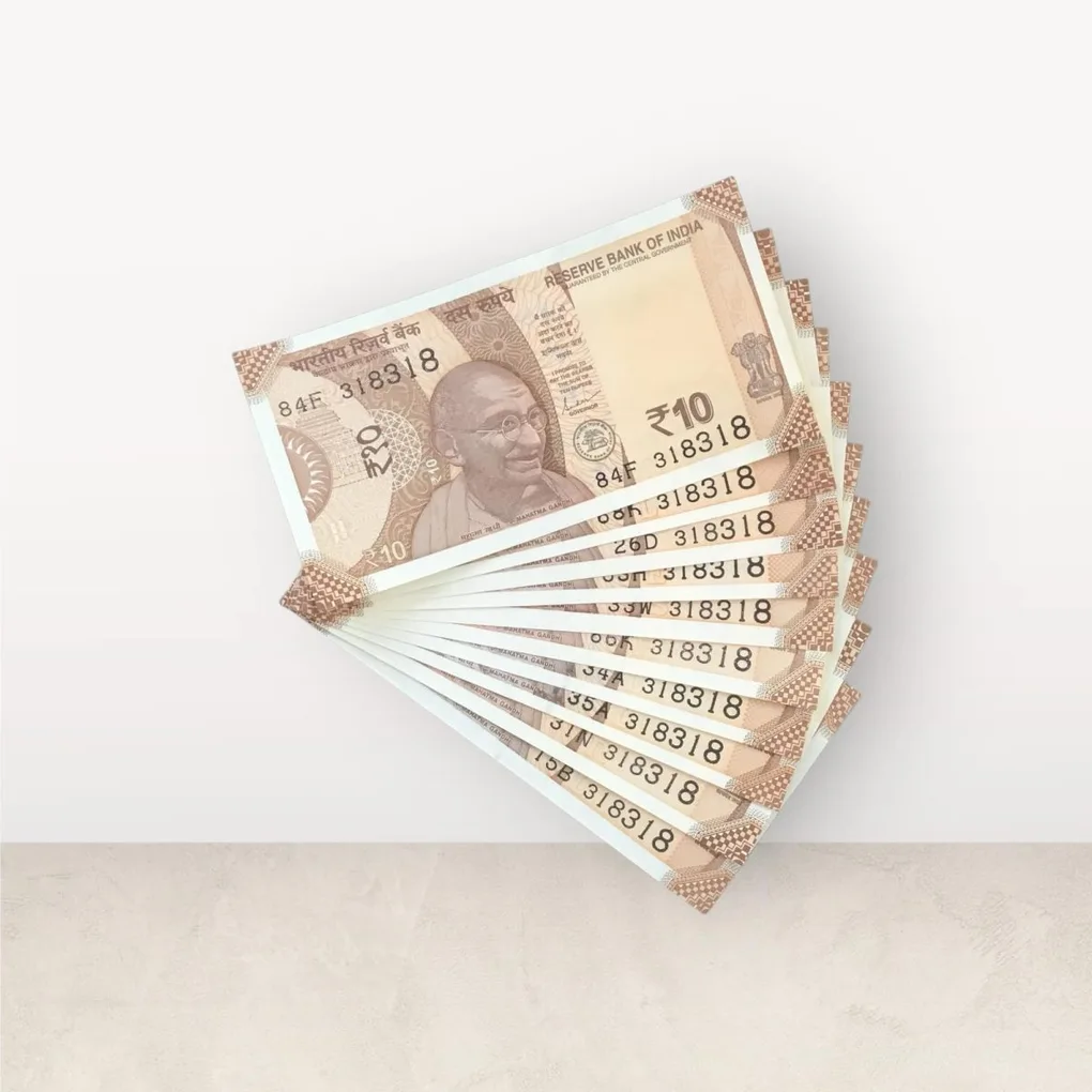 Rs 10/- India Bank Note Semi Fancy 10 Note Same Number Set 318318 Unique and Rare