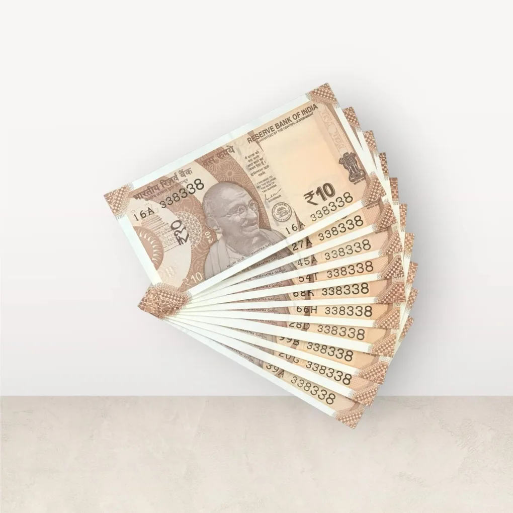 Rs 10 India Banknote Double Repeater Semi Solid Set 338338 Gem Unc Unique and Rare