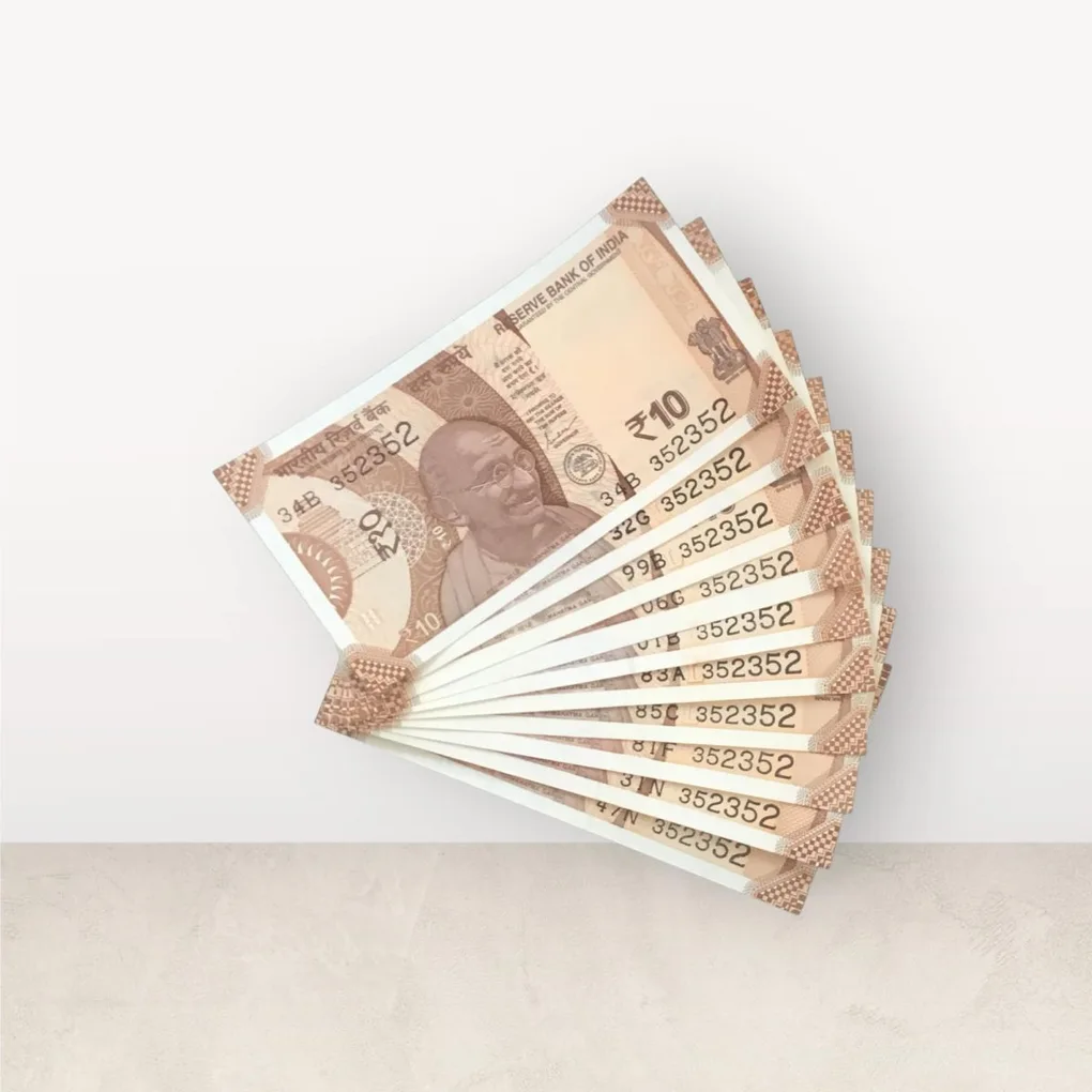 Rs 10/- India Bank Note Semi Fancy 10 Note Same Number Set 352352 Unique and Rare