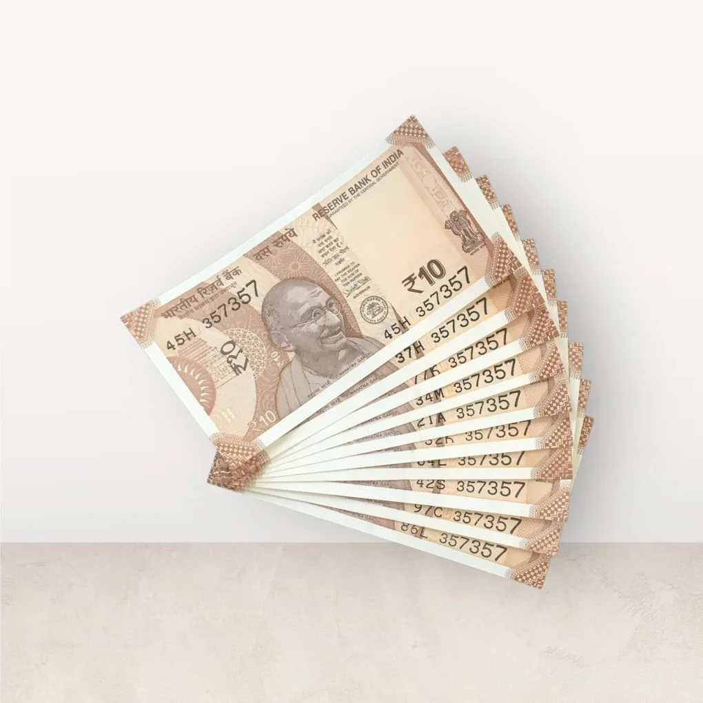 Rs 10 India Banknote Double Repeater Semi Solid Set 357357 Gem Unc Unique and Rare