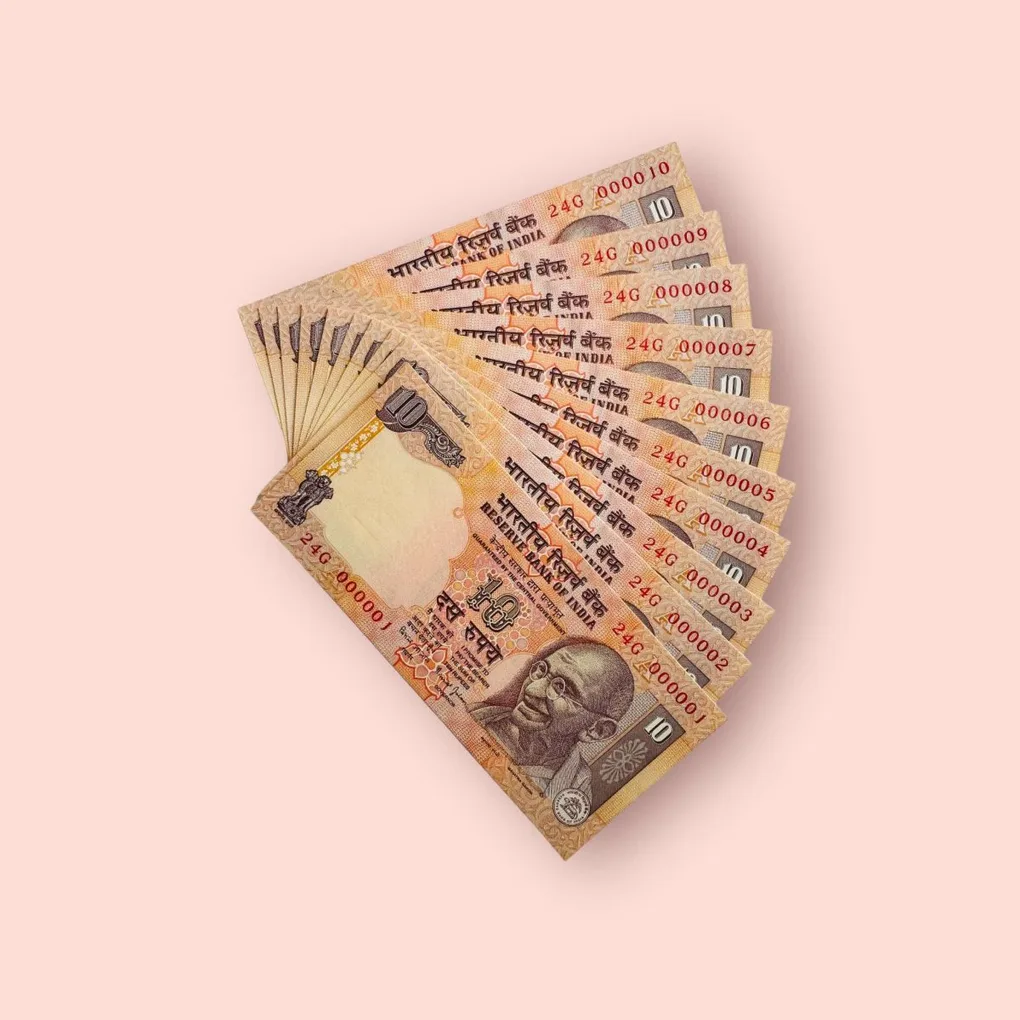 Rs 10 India Banknote Fancy Number Set Bimal Jalan Issue 000001 to 000010 Small font GEM UNC Unique