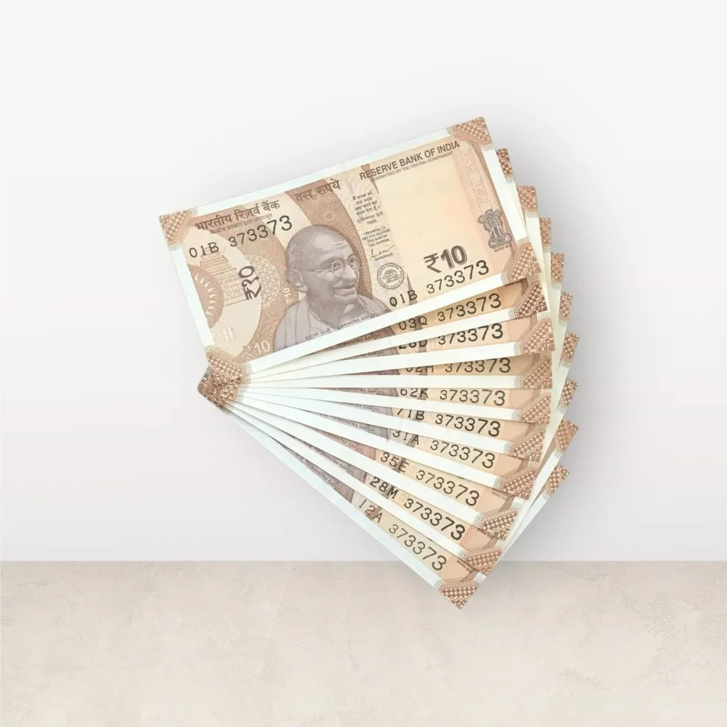 Rs 10 India Banknote Double Repeater Semi Solid Set 373373 Gem Unc Unique and Rare