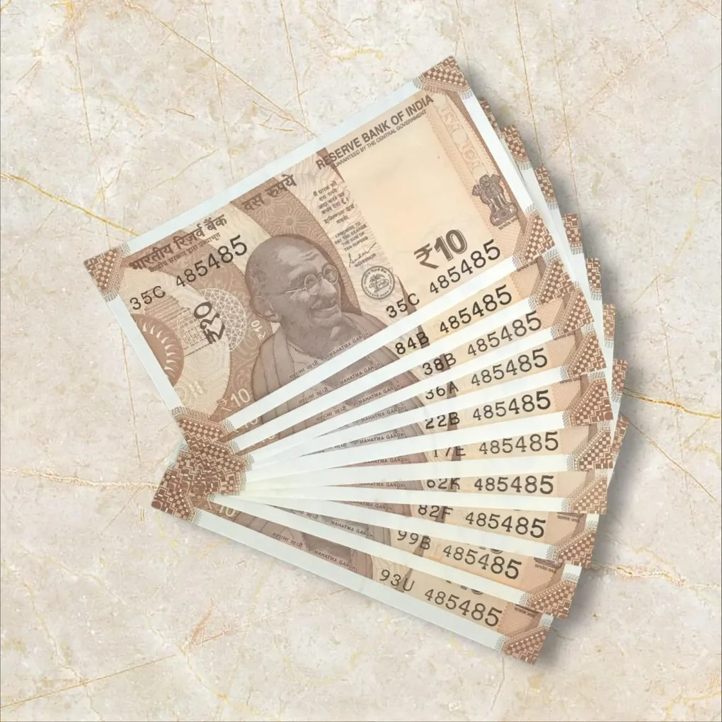 Rs 10 India Banknote Double Repeater Semi Solid Set 485485 Gem Unc Unique and Rare