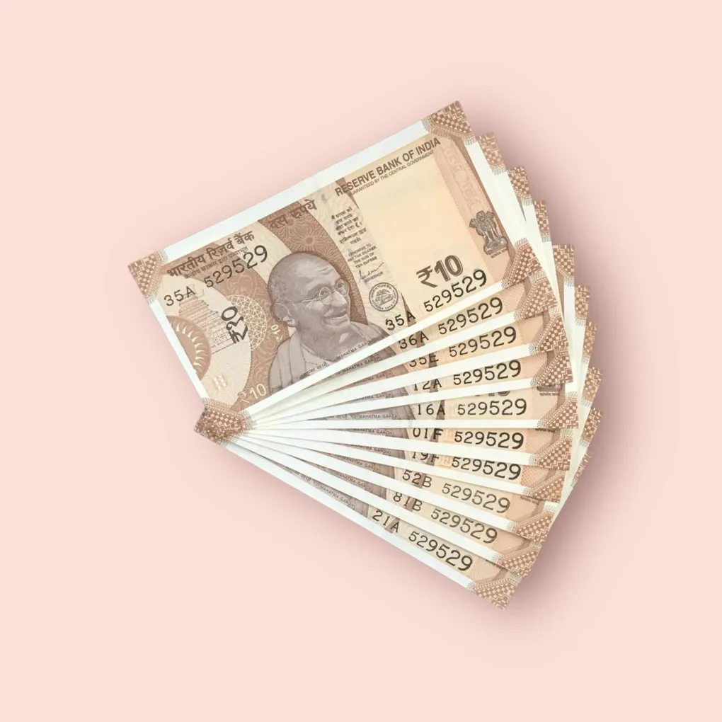 Rs 10/- India Bank Note Semi Fancy 10 Note Same Number Set 529529 Unique and Rare