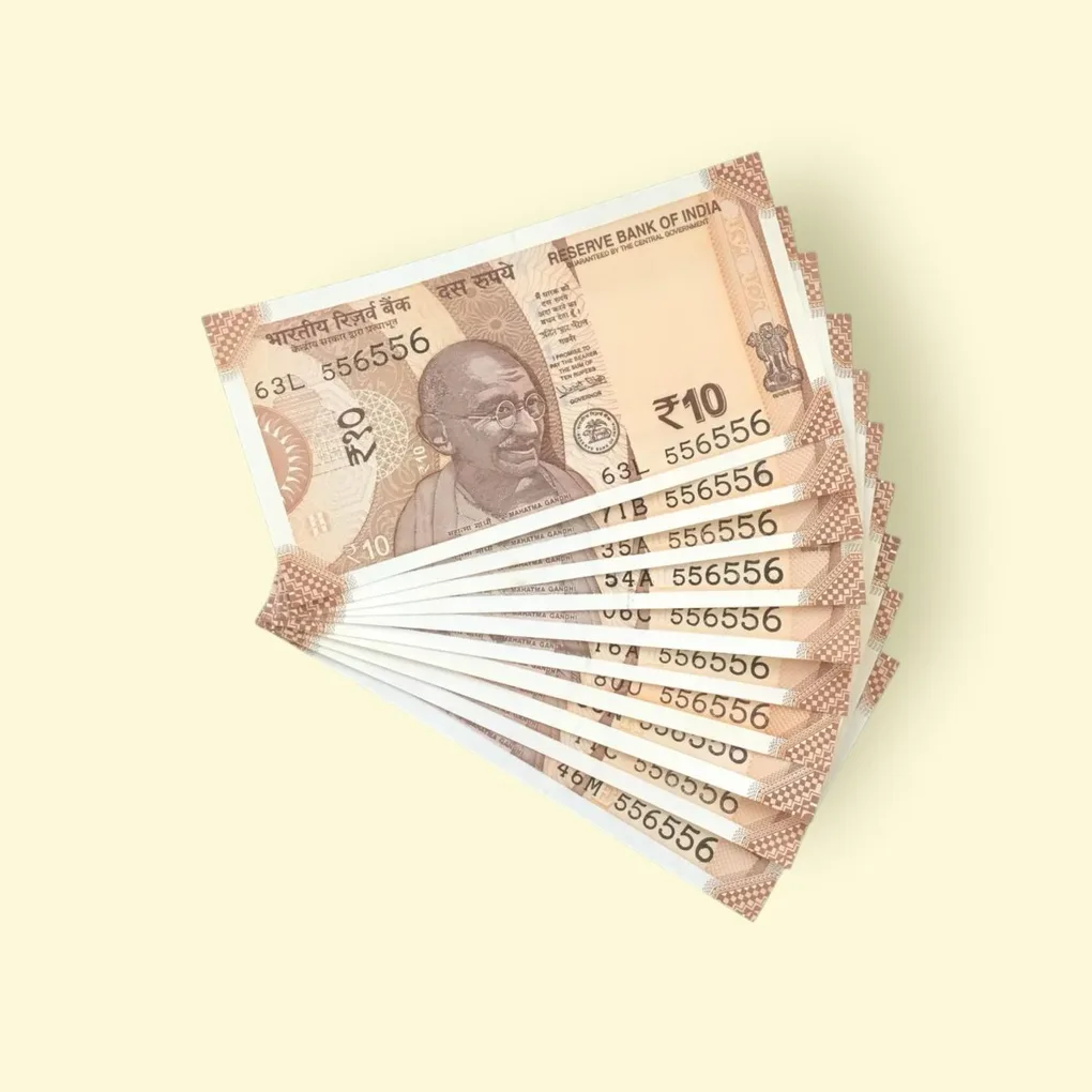 Rs 10 India Banknote Double Repeater Semi Solid Set 556556 Gem Unc Unique and Rare