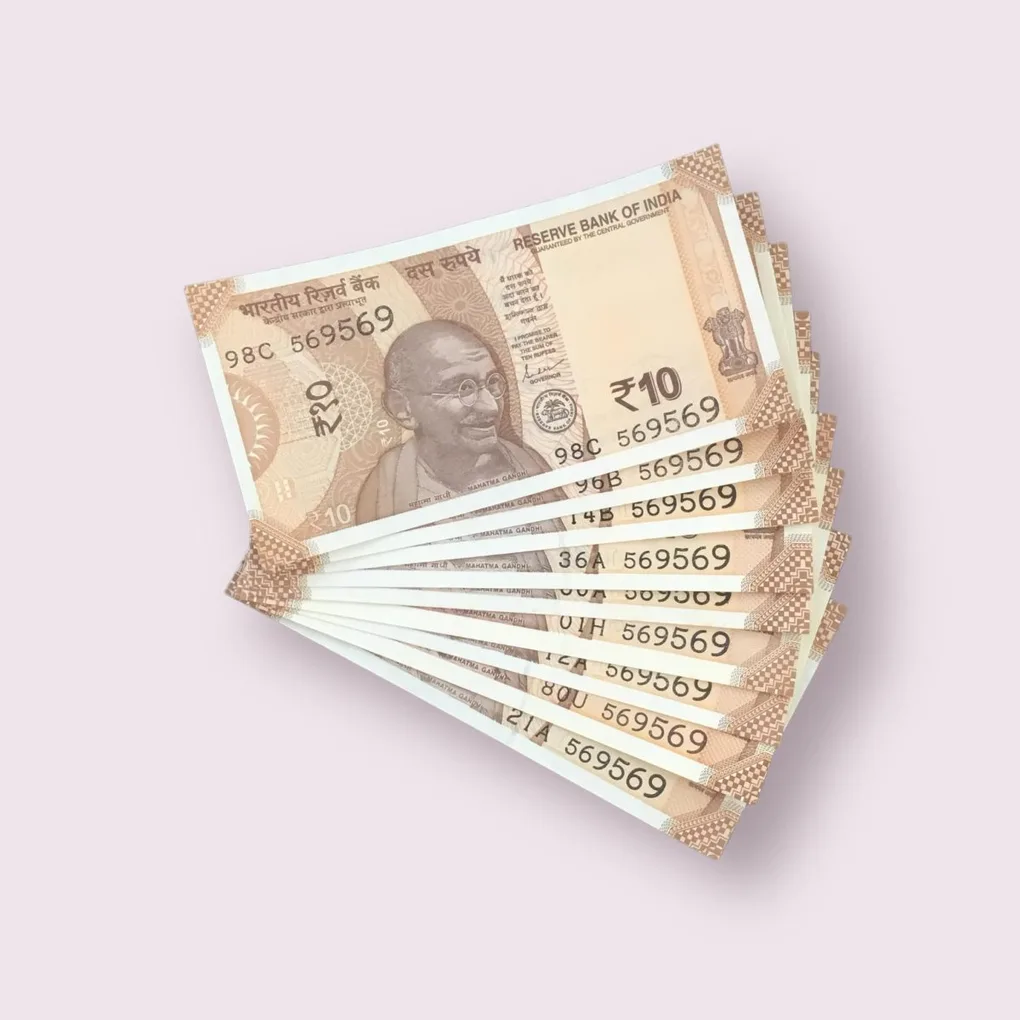 Rs 10 India Banknote Double Repeater Semi Solid Set 569569 Gem Unc Unique and Rare