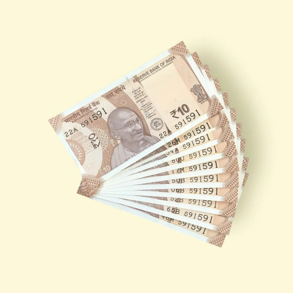 Rs 10/- India Bank Note 10 Note Same Number Set 591591 GEM UNC