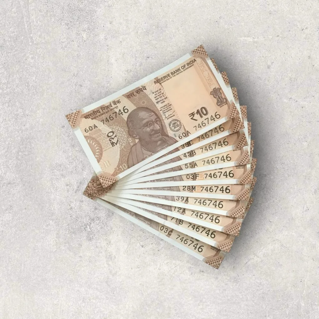 Rs 10/- India Bank Note Semi Fancy 10 Note Same Number Set 746746 Unique and Rare