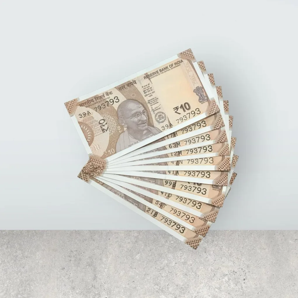 Rs 10/- India Bank Note Semi Fancy 10 Note Same Number Set 793793 Unique and Rare