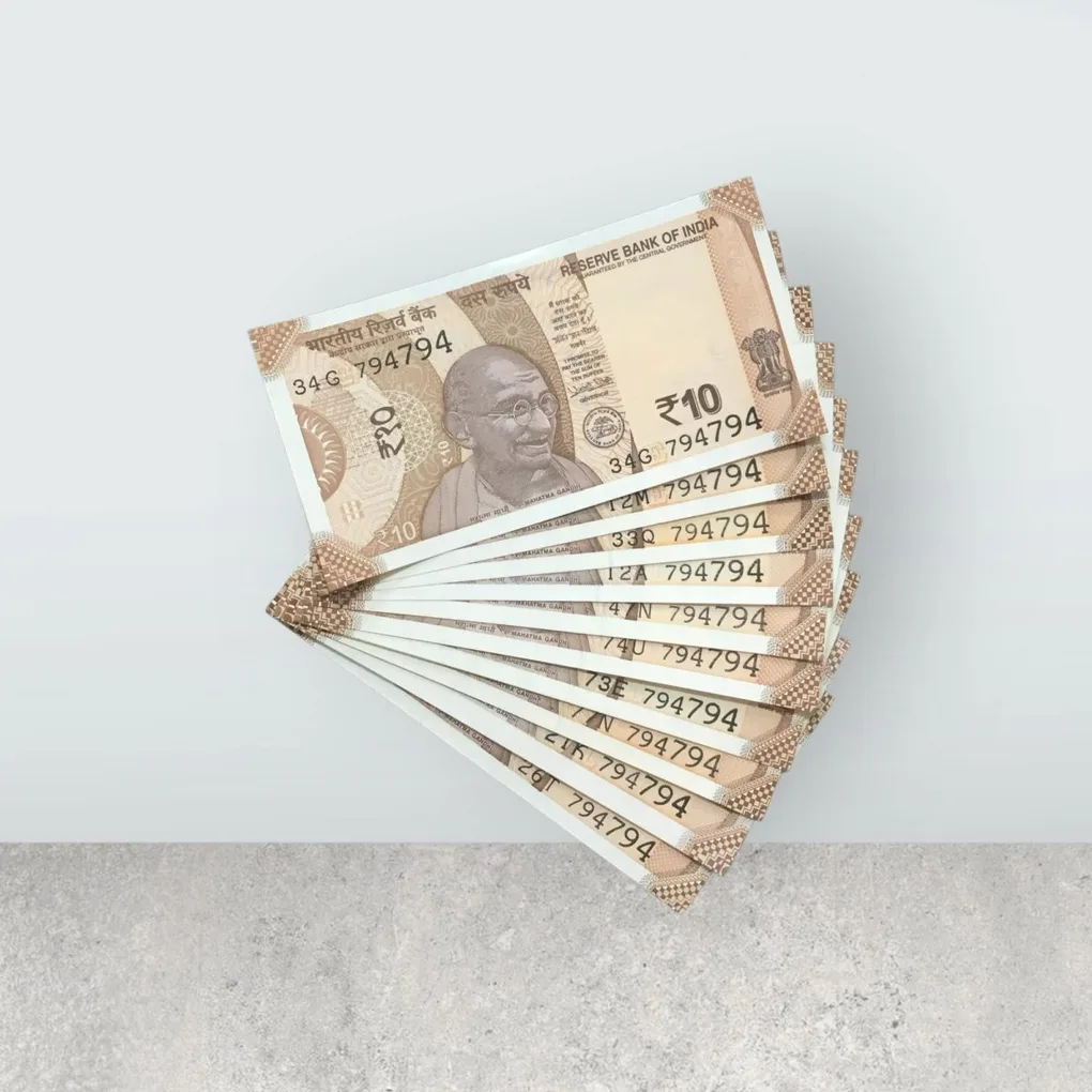 Rs 10/- India Bank Note Semi Fancy 10 Note Same Number Set 794794 Unique and Rare