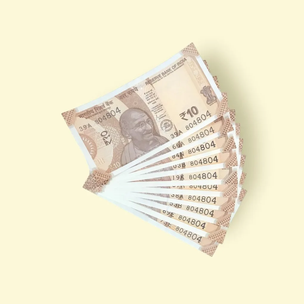Rs 10/- India Bank Note 10 Note Same Number Set 804804 GEM UNC