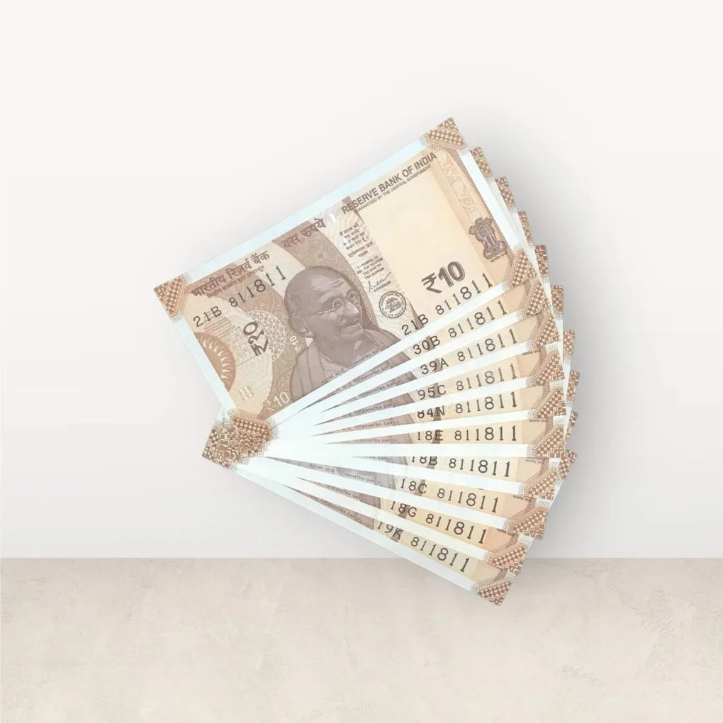 Rs 10/- India Bank Note Semi Fancy 10 Note Same Number Set 811811 Unique and Rare