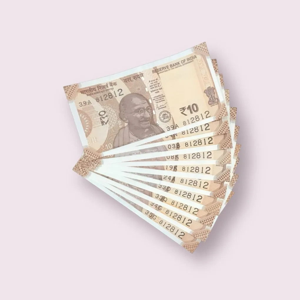 Rs 10/- India Bank Note Semi Fancy 10 Note Same Number Set 812812 Unique and Rare