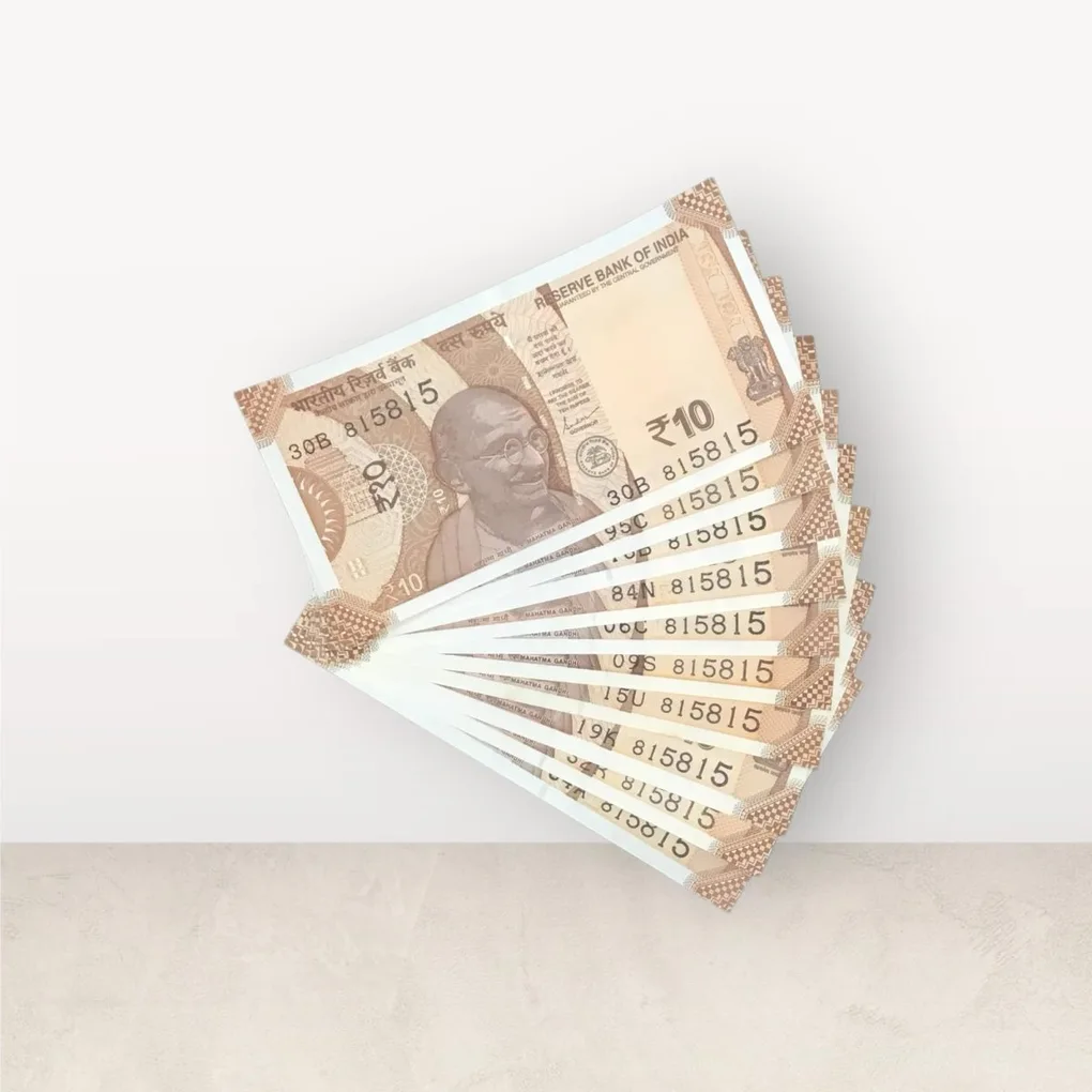 Rs 10/- India Bank Note Semi Fancy 10 Note Same Number Set 815815 Unique and Rare