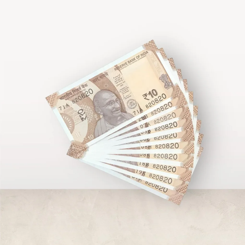 Rs 10/- India Bank Note Semi Fancy 10 Note Same Number Set 820820 Unique and Rare